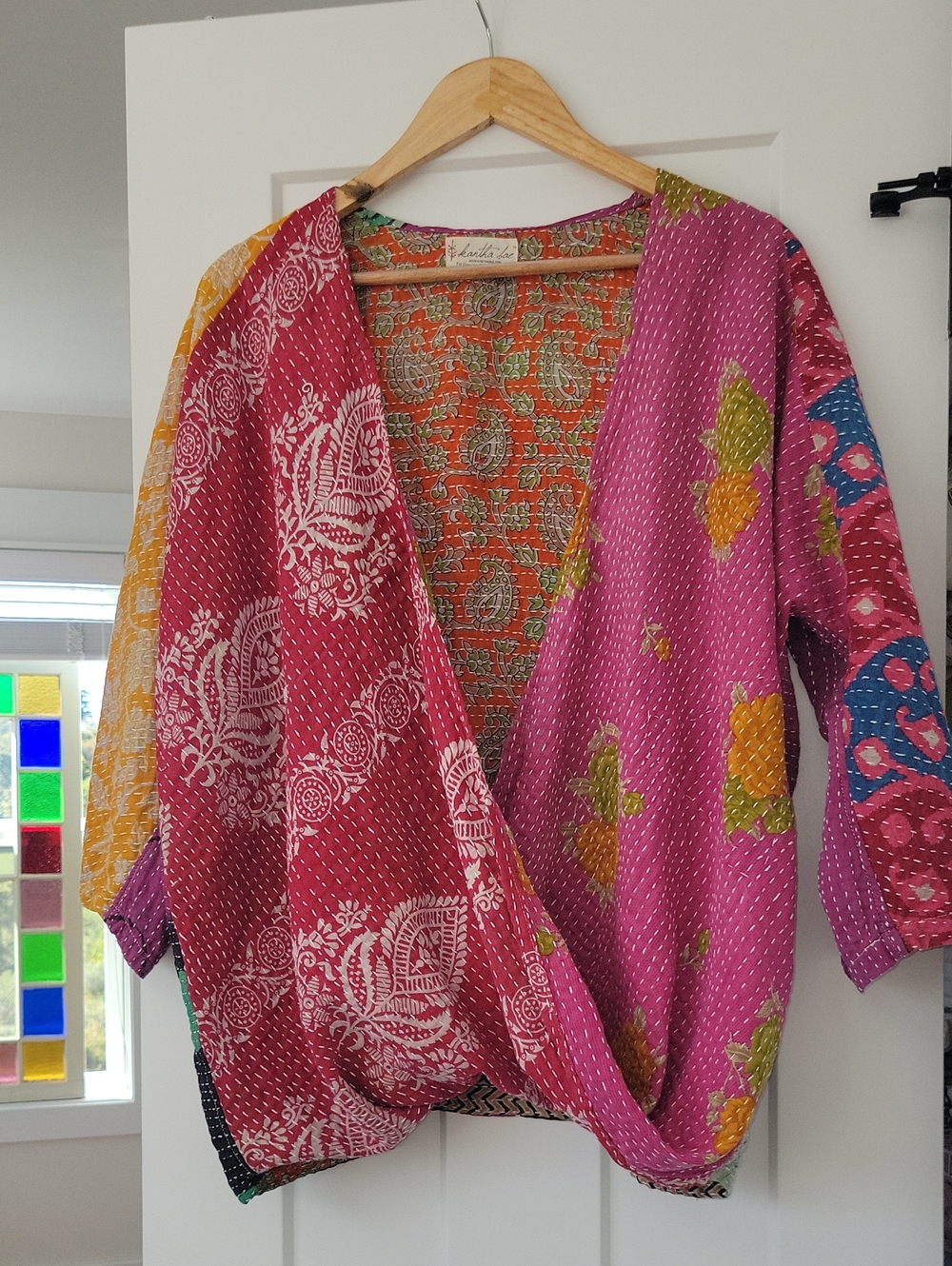 Vintage-Inspired Kantha Bae Patchwork Wrap Top - Free Size